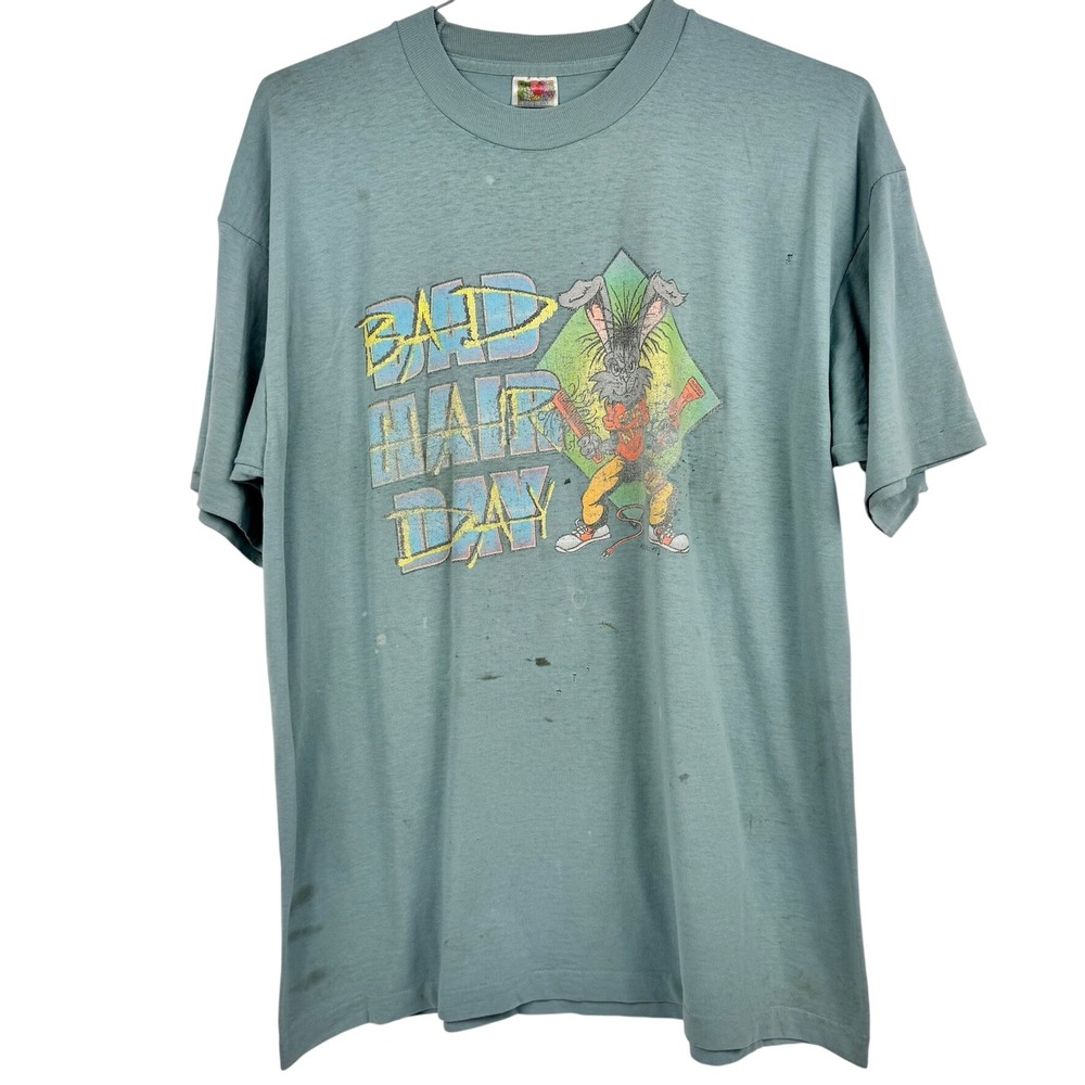 VTG Bad Hair Day Kitty Graphic T-Shirt GRUNGE THRASHED Indie THIN SOFT Size‎ XL